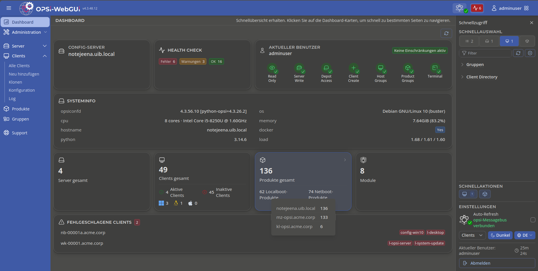OPSI-WebGUI Dashboard OPSI-WebGUI Dashboard
