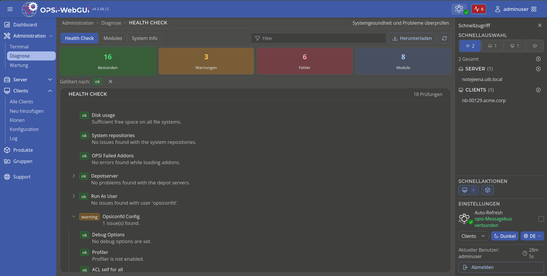 OPSI-WebGUI Diagnose OPSI-WebGUI Diagnose