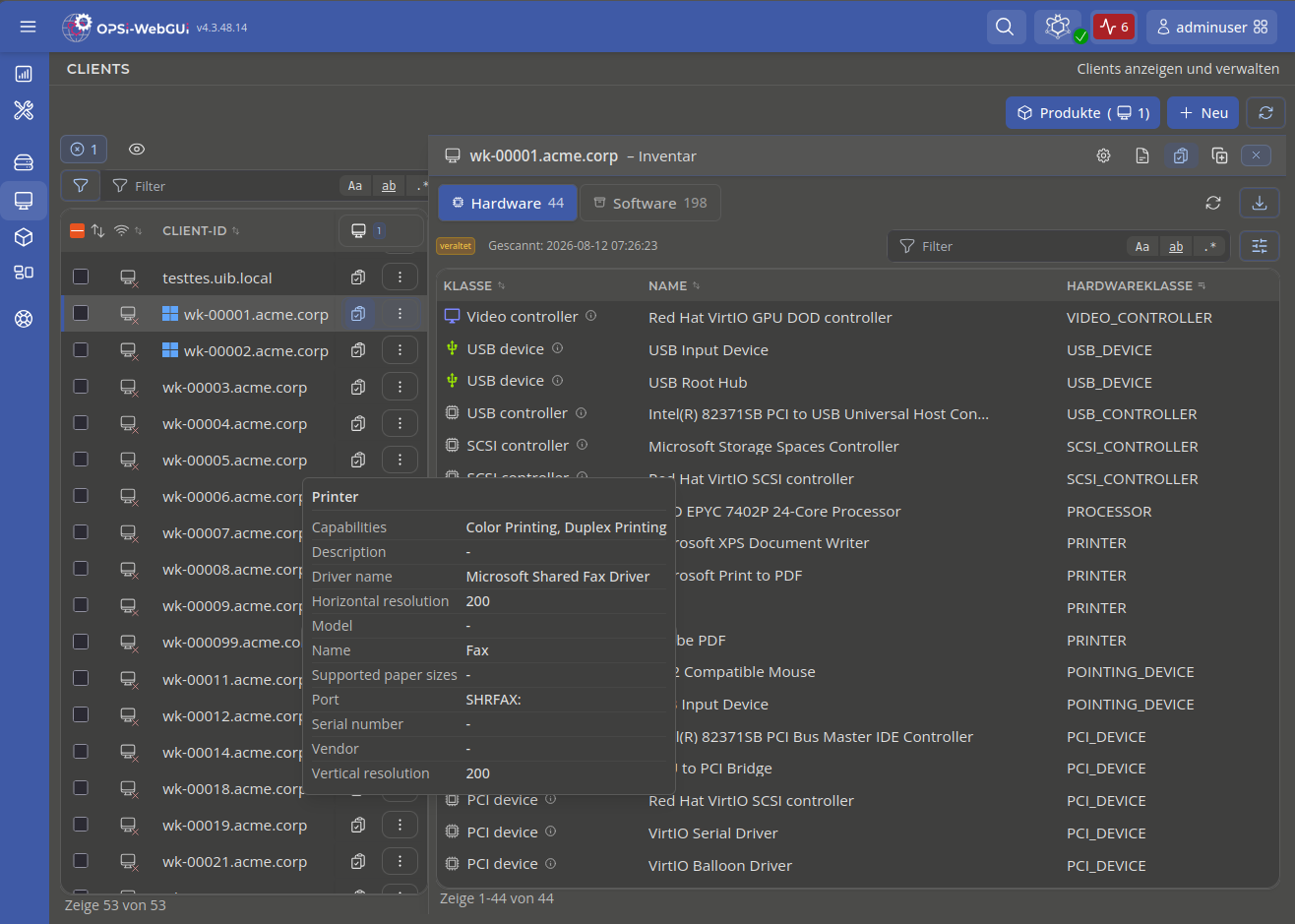 OPSI-WebGUI Hardware- und Softwareinventar