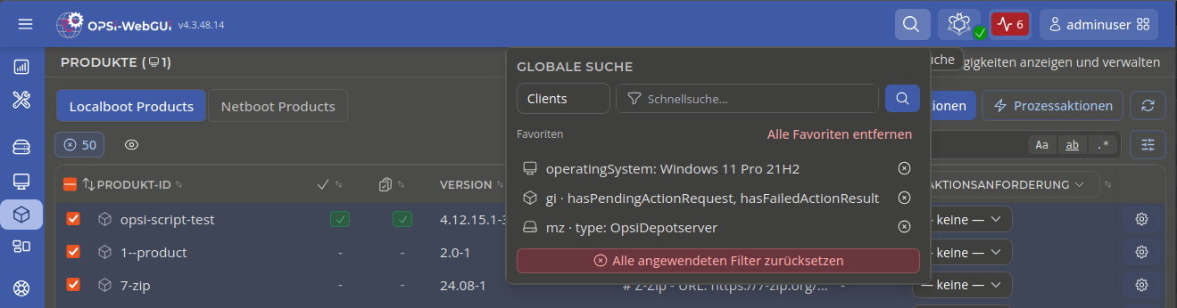 OPSI-WebGUI Globale Suche