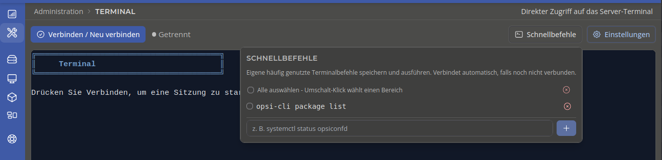 OPSI-WebGUI Schnellbefehle