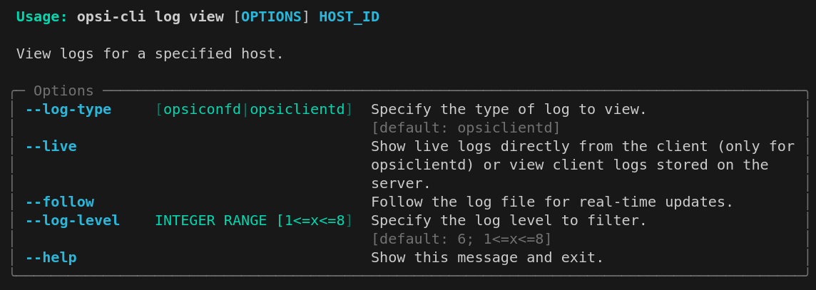 opsi-cli log view –help.