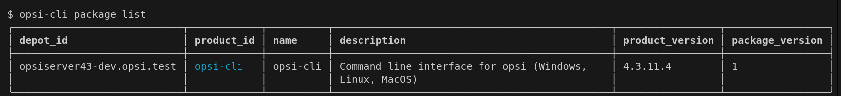 opsi-cli package list.