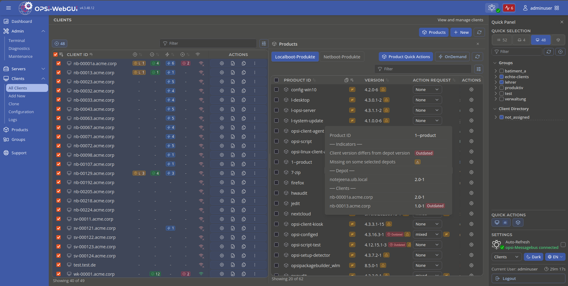 OPSI-WebGUI Clients and Products