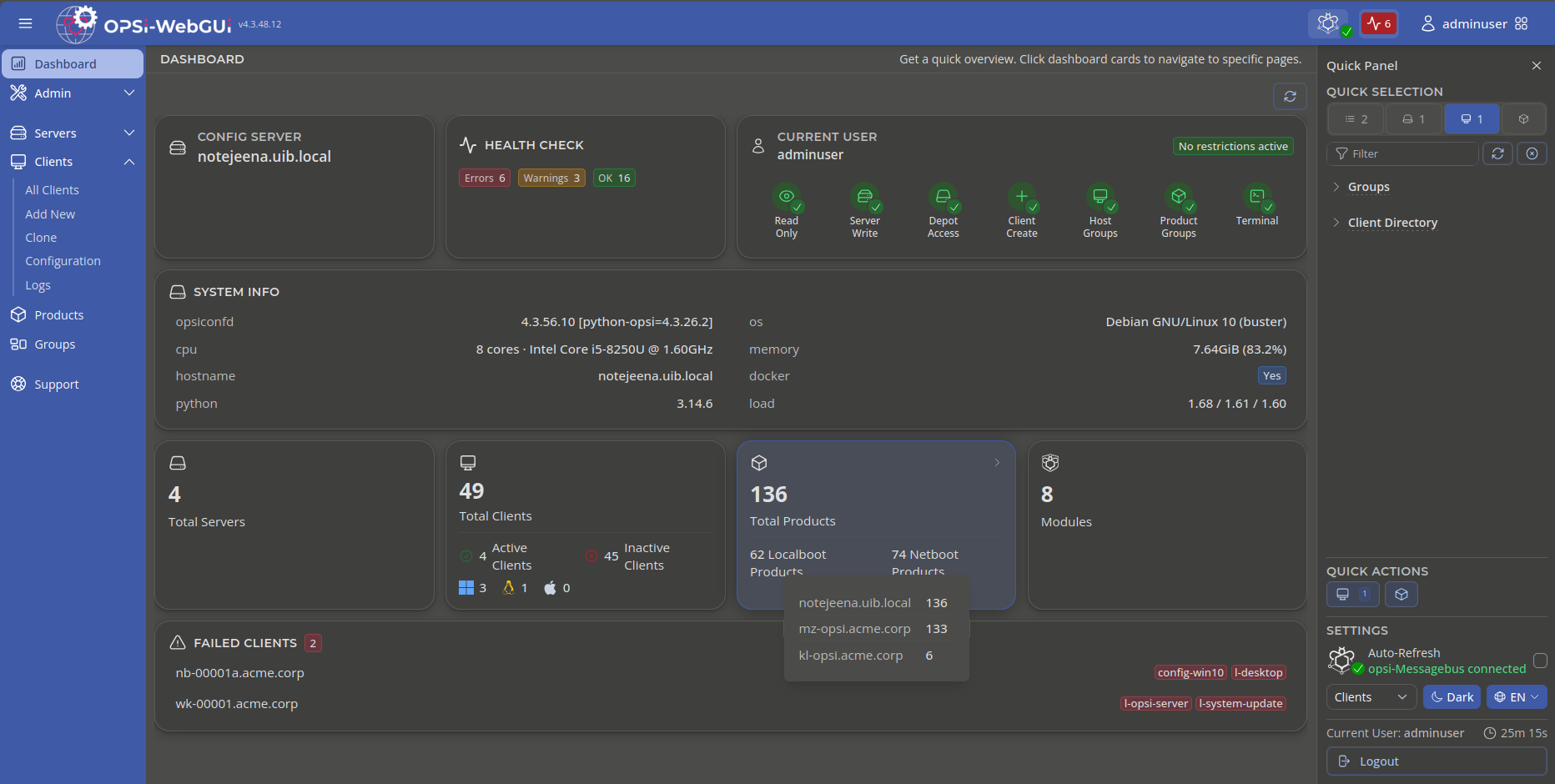 OPSI-WebGUI Dashboard