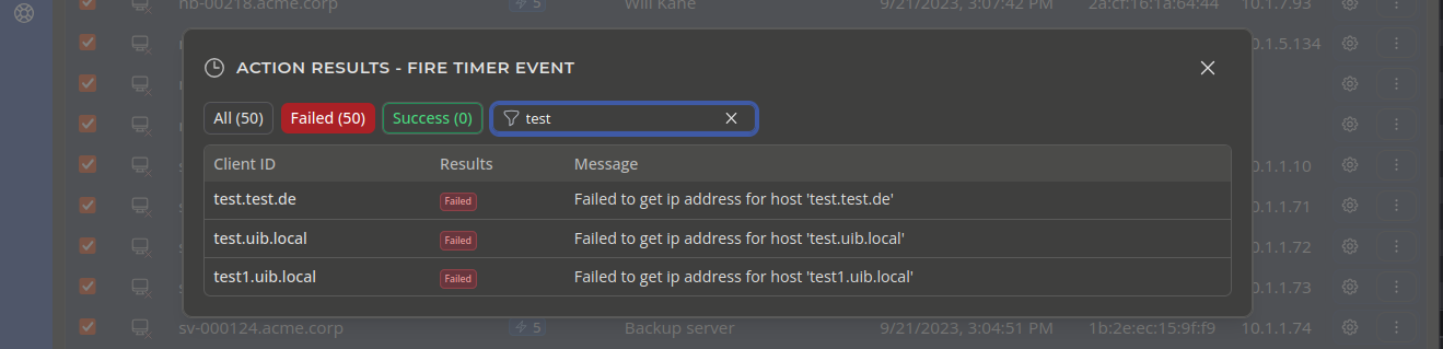 OPSI-WebGUI Action results