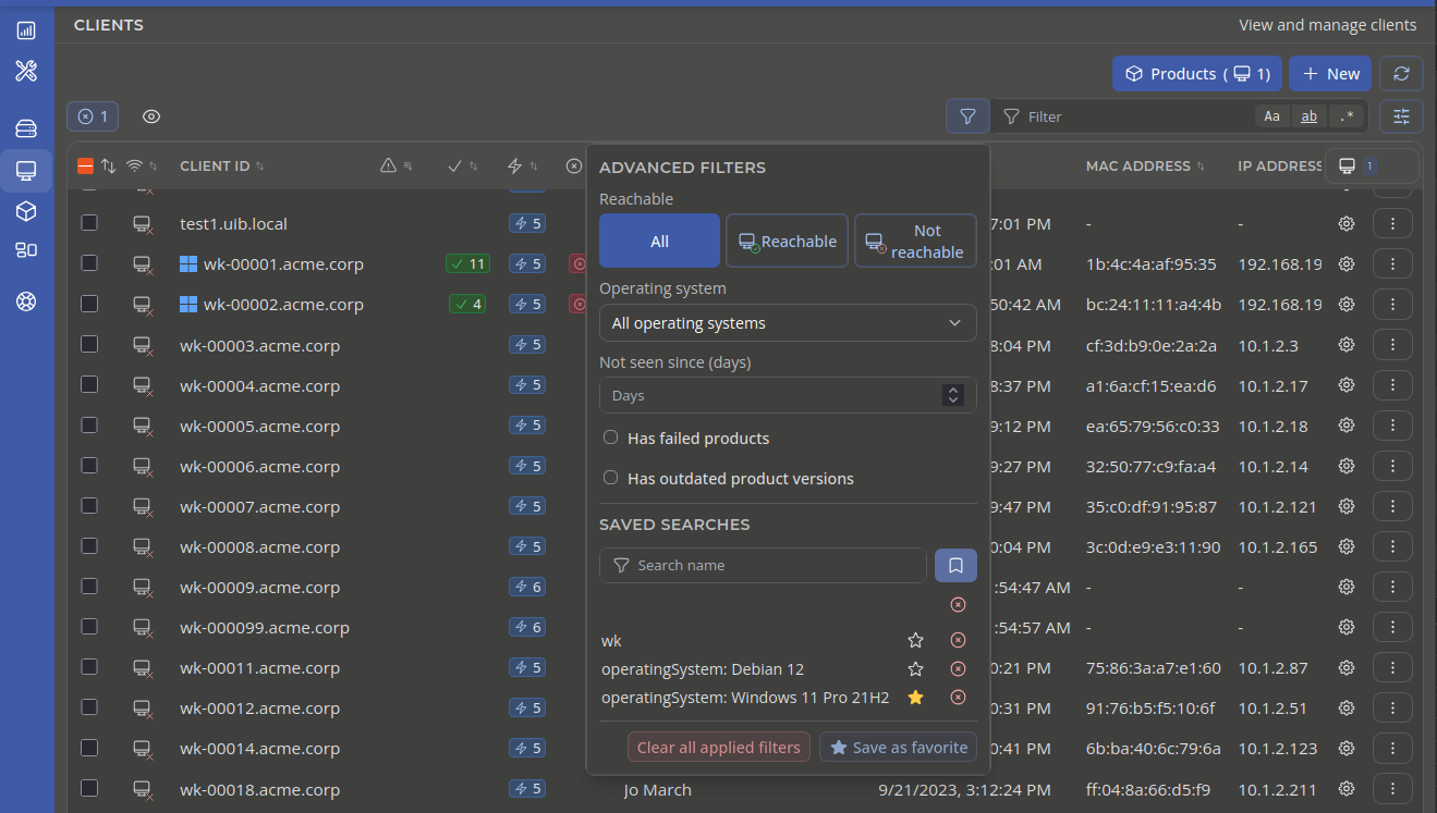 OPSI-WebGUI Advanced filters