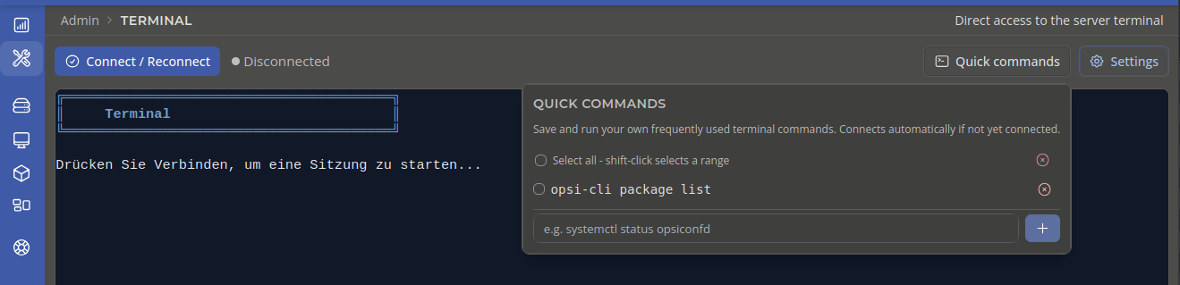 OPSI-WebGUI Quick Commands